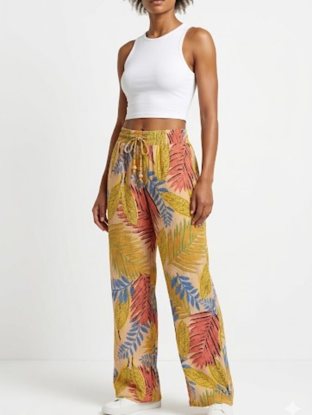 Jane and Delancey Multicolor Leaf Print Wide Leg Pants